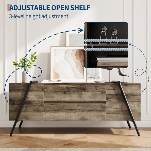 55 Inch Wooden TV Stand with 2 Drawers & Adjustable Shelf, Modern Entertainment Center with U-Shaped Metal Legs for 50-65 Inch Tvs, Media Console for Living Room & Bedroom