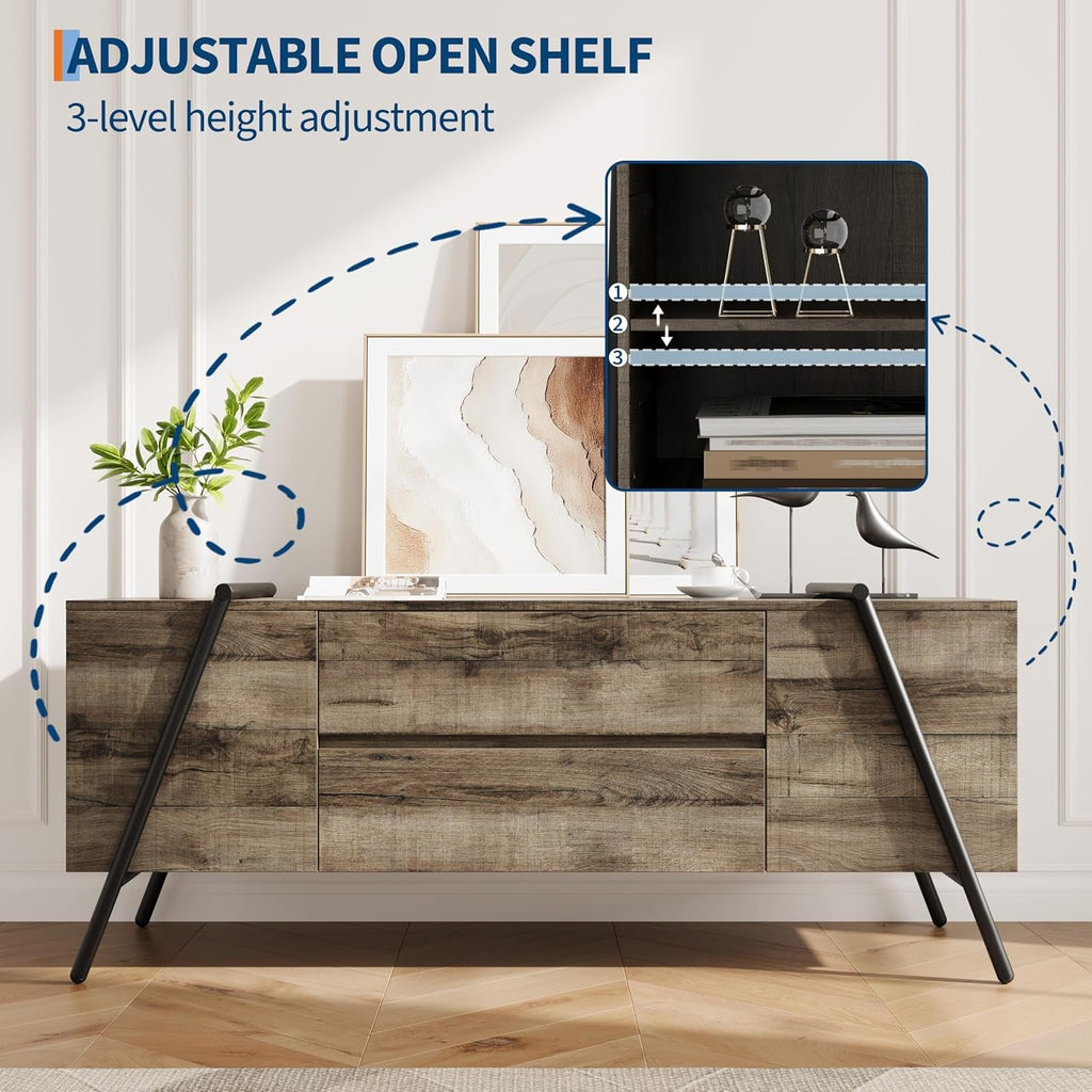 Oak TV stand with adjustable open shelf