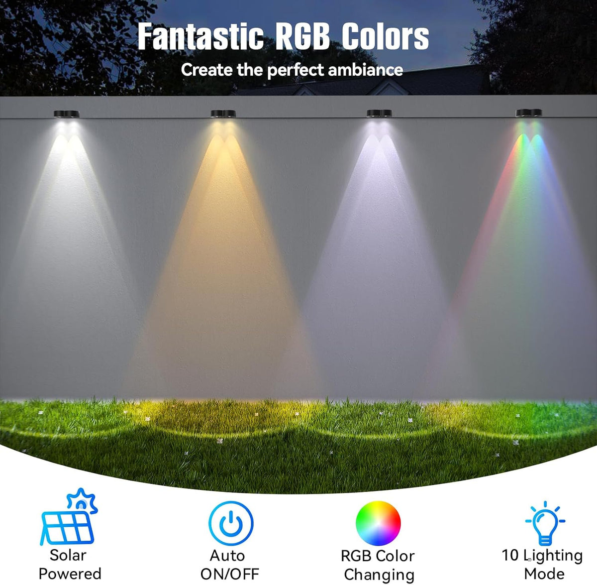 Solar Fence Lights Outdoor,Ip65 Waterproof Outdoor Lights for Pool | 10 Colors & RGB Changing Solar Lights for Fence, Deck, Patio, Porch, Stairs, Holiday（8P）