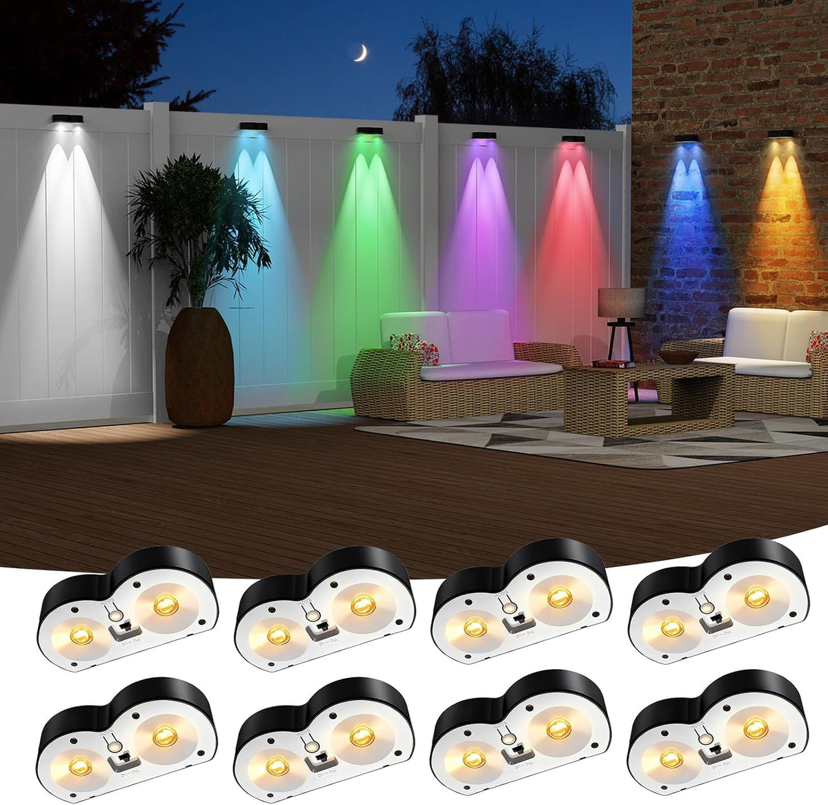 Solar Fence Lights Outdoor,Ip65 Waterproof Outdoor Lights for Pool | 10 Colors & RGB Changing Solar Lights for Fence, Deck, Patio, Porch, Stairs, Holiday（8P）