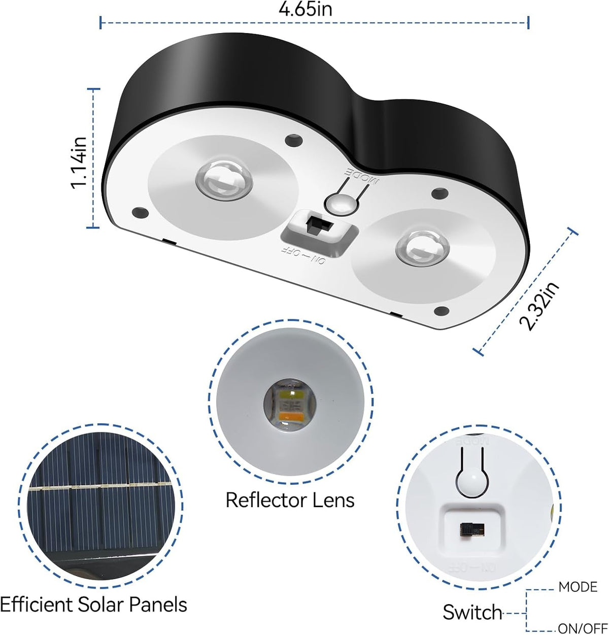 Solar fence lights mounted along an outdoor railing