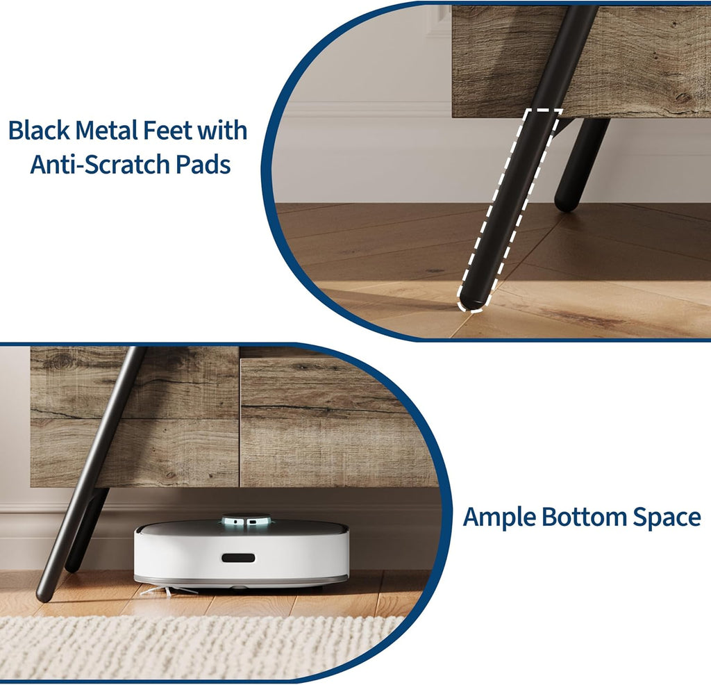 55 Inch Wooden TV Stand with 2 Drawers & Adjustable Shelf, Modern Entertainment Center with U-Shaped Metal Legs for 50-65 Inch Tvs, Media Console for Living Room & Bedroom