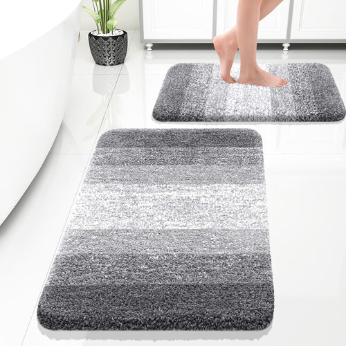 Micorfiber Bathroom Rug Set 2 Piece, 30"X20"+24"X16" | Grey, Soft Absorbent Bath Rug Set, Non-Slip, Machine Wash Dry, Plush Shaggy Bath Mats for Bathroom