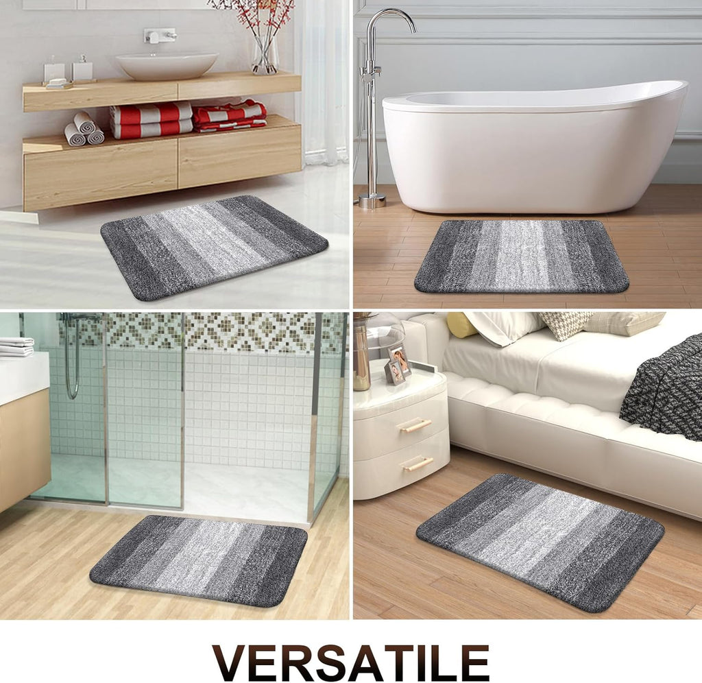 Micorfiber Bathroom Rug Set 2 Piece, 30"X20"+24"X16" | Grey, Soft Absorbent Bath Rug Set, Non-Slip, Machine Wash Dry, Plush Shaggy Bath Mats for Bathroom